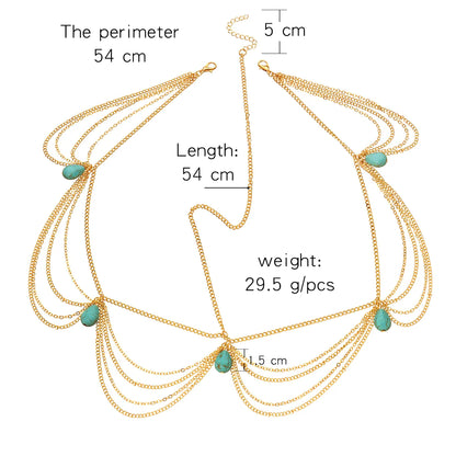 Boho Turquoise Multilayer Forehead Headpiece Wedding, Festival Hair Accessories