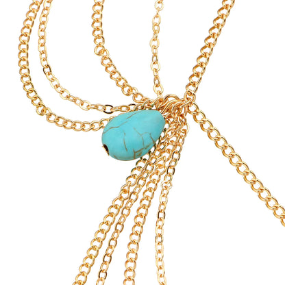 Boho Turquoise Multilayer Forehead Headpiece Wedding, Festival Hair Accessories