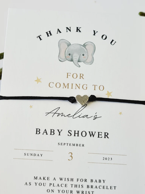 Cute Elephant - Personalised Baby Shower Wish Bracelet, Mummy to Be, Charm String Bracelet, Personalised Gift -CV