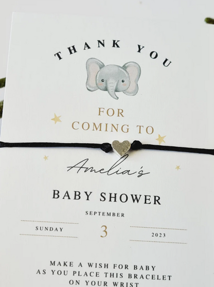 Cute Elephant - Personalised Baby Shower Wish Bracelet, Mummy to Be, Charm String Bracelet, Personalised Gift -CV
