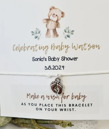 Cute Teddy Bear - Personalised Baby Shower Wish Bracelet, Mummy to Be, Charm String Bracelet, Personalised Gift -Celebrating Baby - BM11