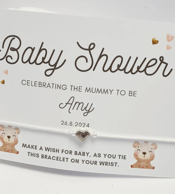 Cute Teddy Bear - Personalised Baby Shower Wish Bracelet, Mummy to Be, Charm String Bracelet, Personalised Gift - ted5