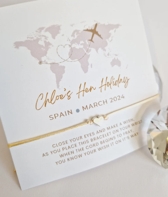 Hen Party Personalised Wish Bracelets - Hen Holiday - Travel - Aeroplane - Abroad - Hen Weekend - Girls Weekend- Hen Do- TR3