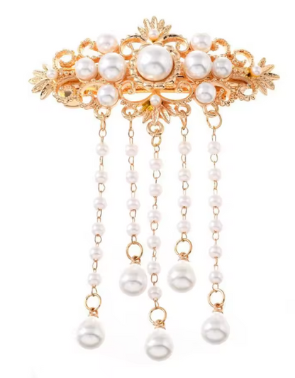 Acrylic pearl crystal tassel spring clip top clip light luxury women's fashionable and elegant hair accessories