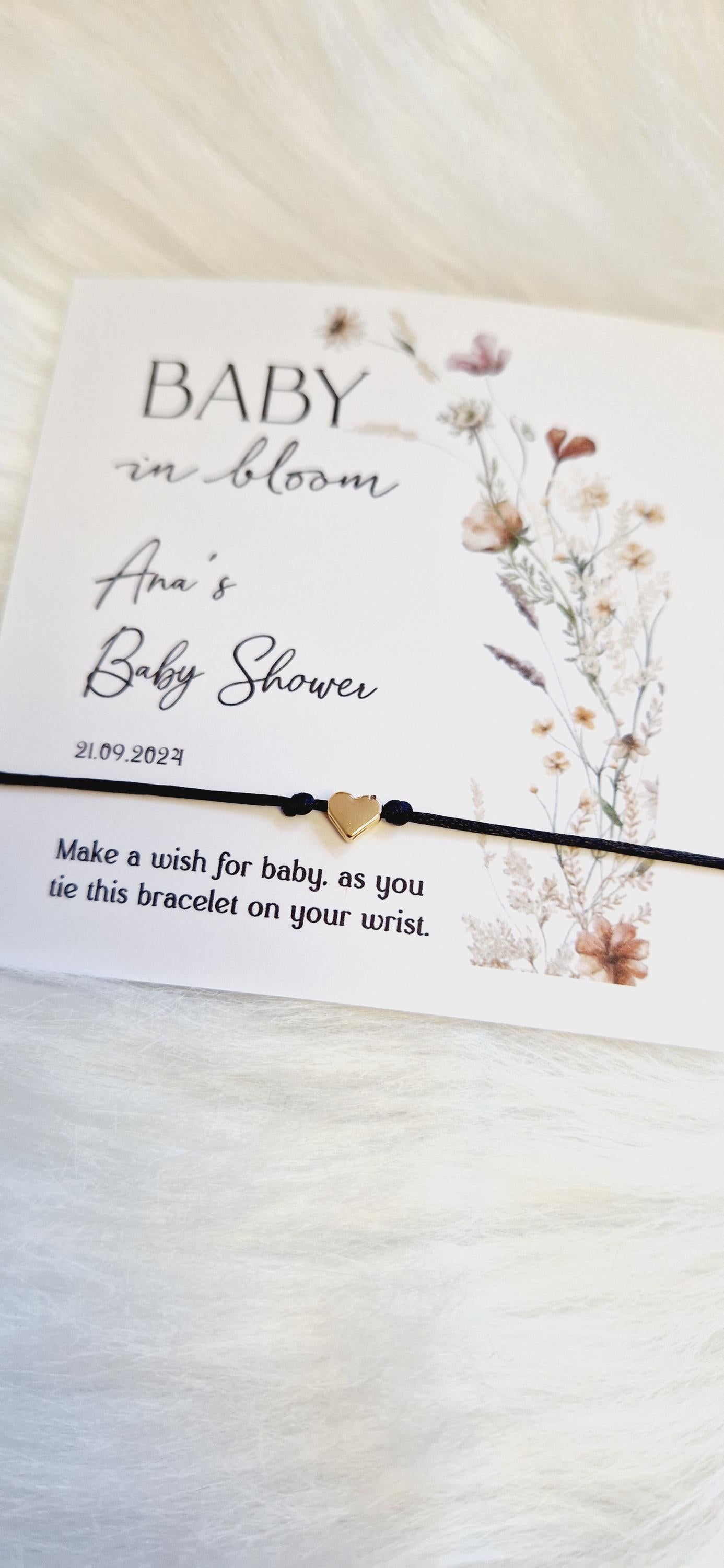 Baby in Bloom- Personalised Baby Shower Wish Bracelet, Mummy to Be, Charm String Bracelet, Personalised Gift -Celebrating Baby - Aqiqah -981