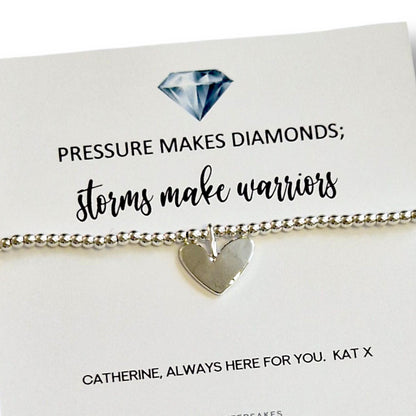 Inspirational Silver Plated Bracelet, Pressure Makes Diamonds Storms Make Warriors Quote Encouragement, Friendship, Thinking Of You Strength