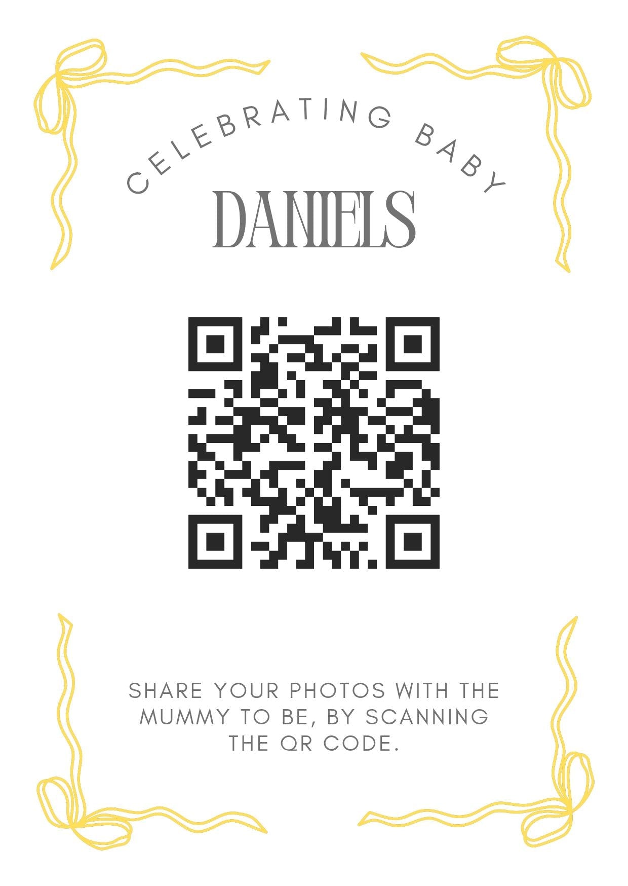 Baby shower QR Code Photo Sharing Cards: Personalised (7x10 cm A7 Size), smartphone photo sharing