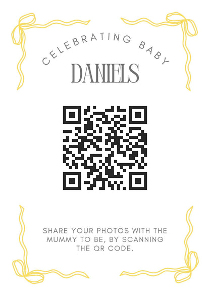 Baby shower QR Code Photo Sharing Cards: Personalised (7x10 cm A7 Size), smartphone photo sharing
