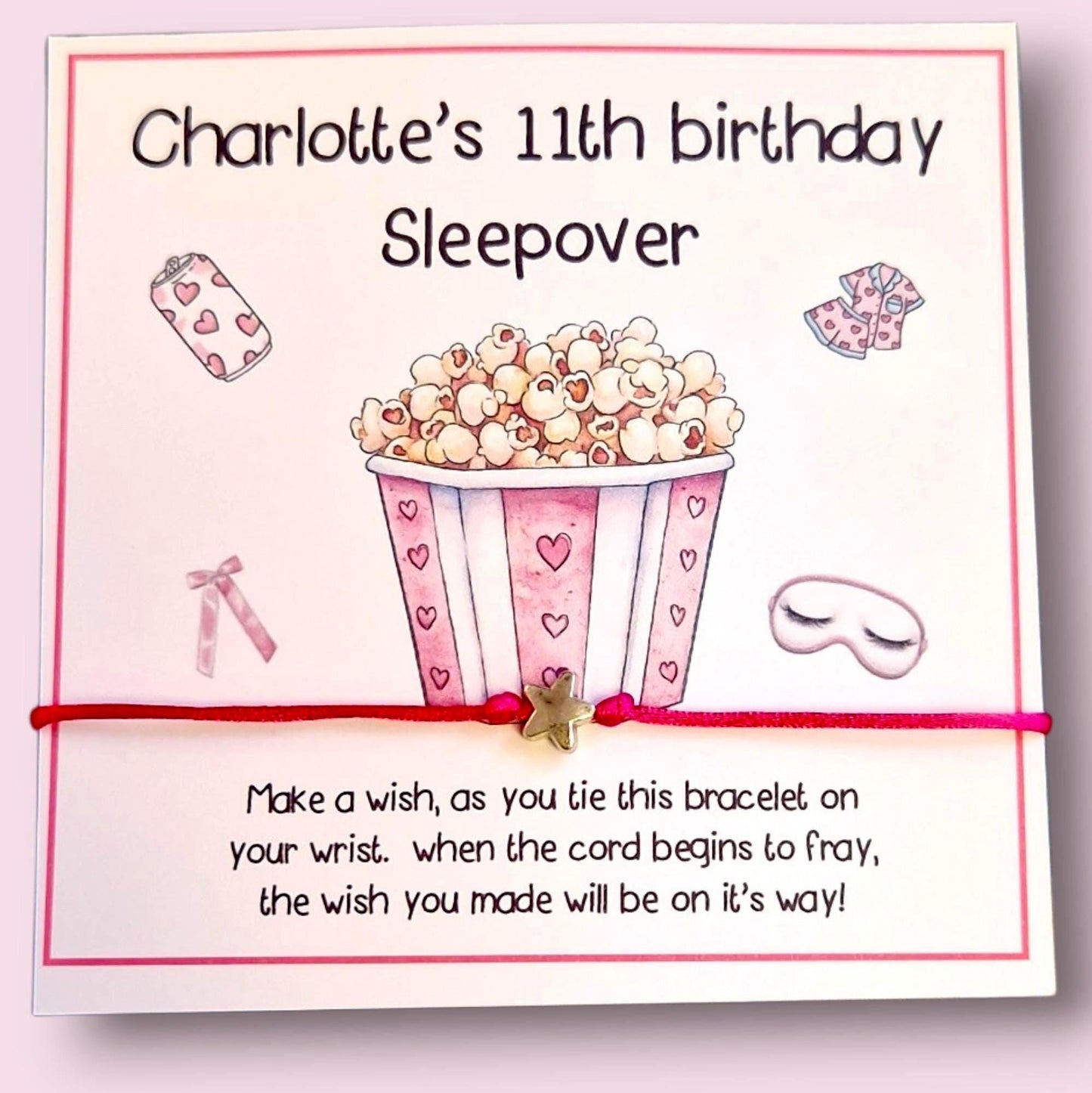 Sleepover Squad Birthday Wish Bracelet: Personalised Party Favour - Guest Gift - Friends