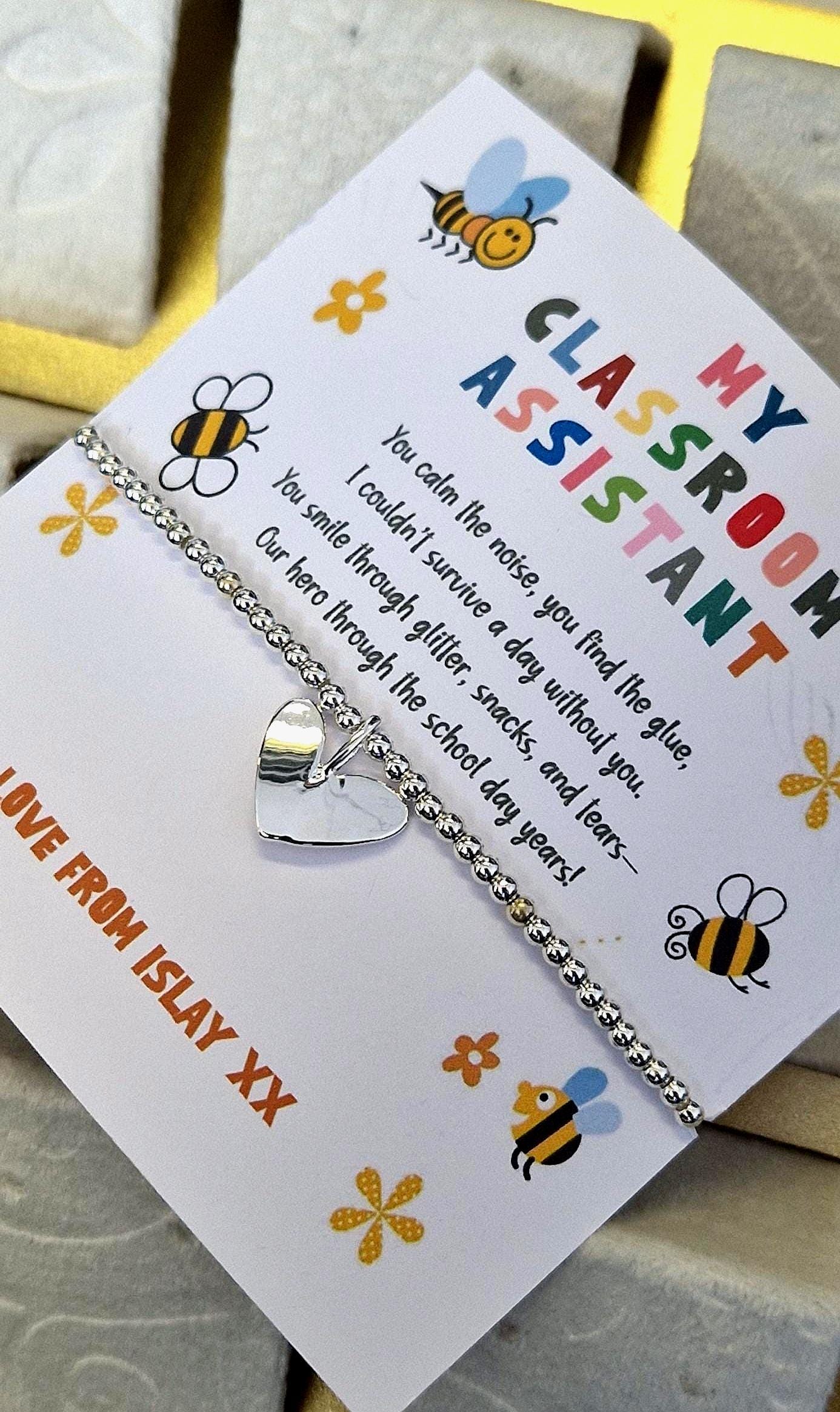 Personalized Silver Plated LSA Bracelet: Classroom Assistant Gift