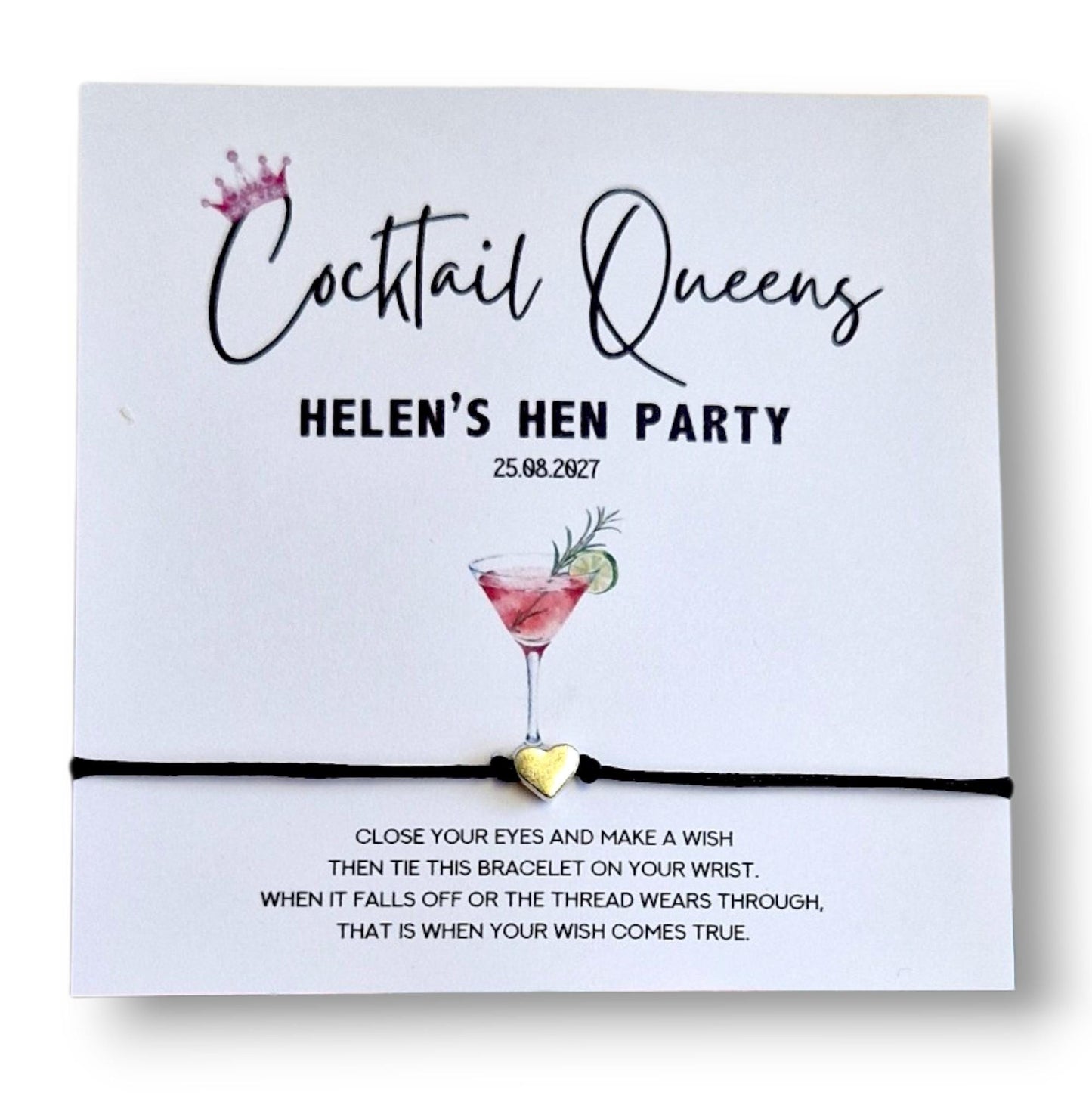Personalized Cocktail Queens Wish Bracelet for Hen Party - Perfect Bachelorette Keepsake  Hen Weekend - Hen Do