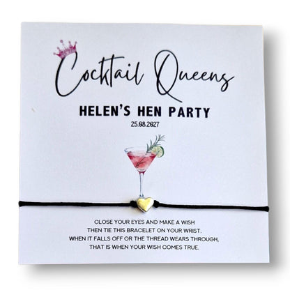 Personalized Cocktail Queens Wish Bracelet for Hen Party - Perfect Bachelorette Keepsake  Hen Weekend - Hen Do