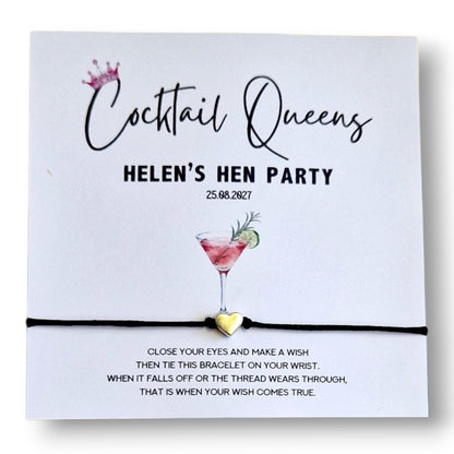 Personalized Cocktail Queens Wish Bracelet for Hen Party - Perfect Bachelorette Keepsake  Hen Weekend - Hen Do