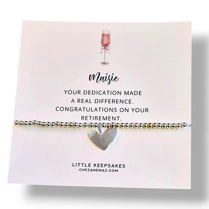 Retirement Bracelet: Silver Plated Heart Charm, Inspirational Gift - Leaving Gift - Retiring - New Chapter