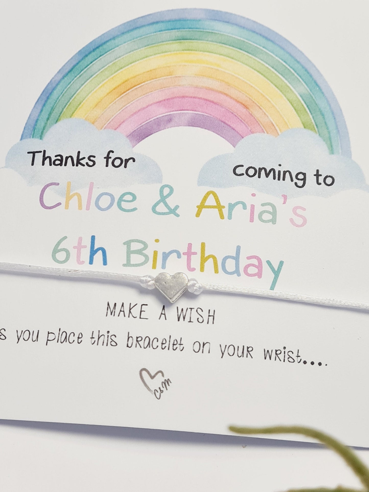 Personalised Rainbow Birthday wish string charm bracelet - Party bag Goodie filler - Personalised - celebration- RW3
