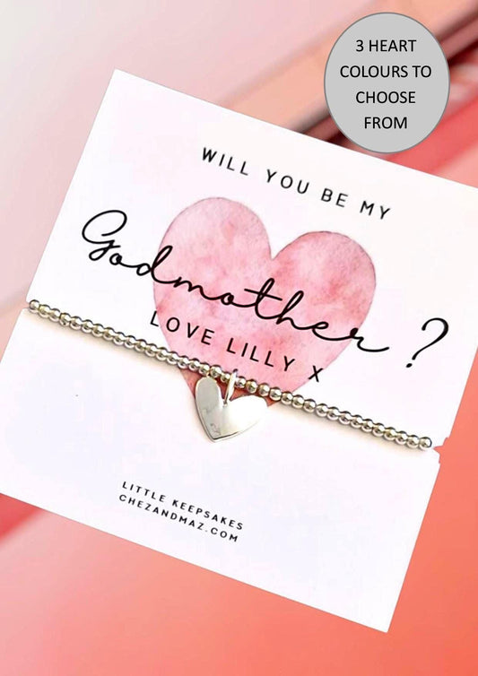 Will You Be My Godmother Bracelet – Silver Plated Heart Charm Bead Bracelet Gift