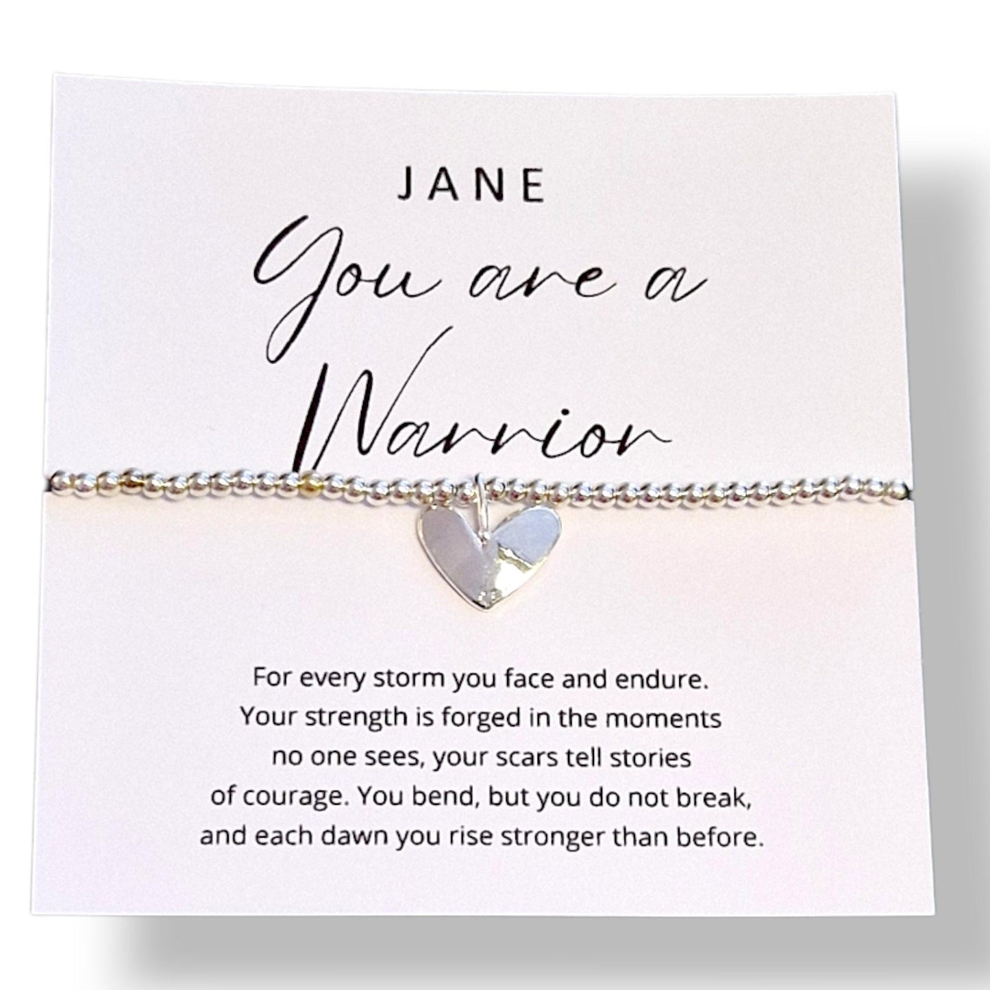 You are a Warrior Heart Charm Bracelet: Silver Plated Strength Gift - personalised