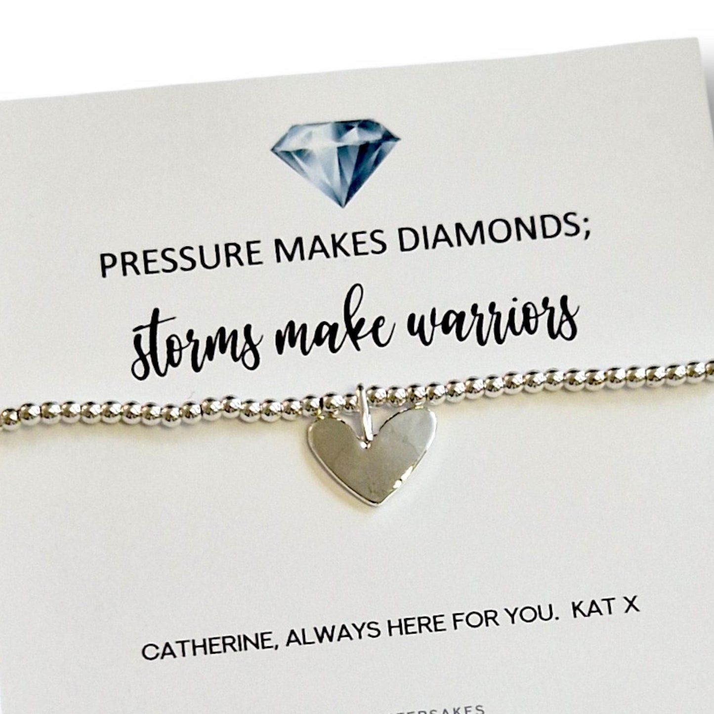 Inspirational Silver Plated Bracelet, Pressure Makes Diamonds Storms Make Warriors Quote Encouragement, Friendship, Thinking Of You Strength