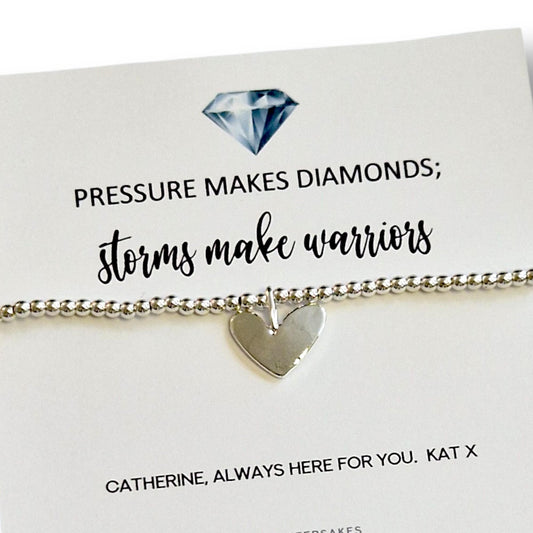 Inspirational Silver Plated Bracelet, Pressure Makes Diamonds Storms Make Warriors Quote Encouragement, Friendship, Thinking Of You Strength