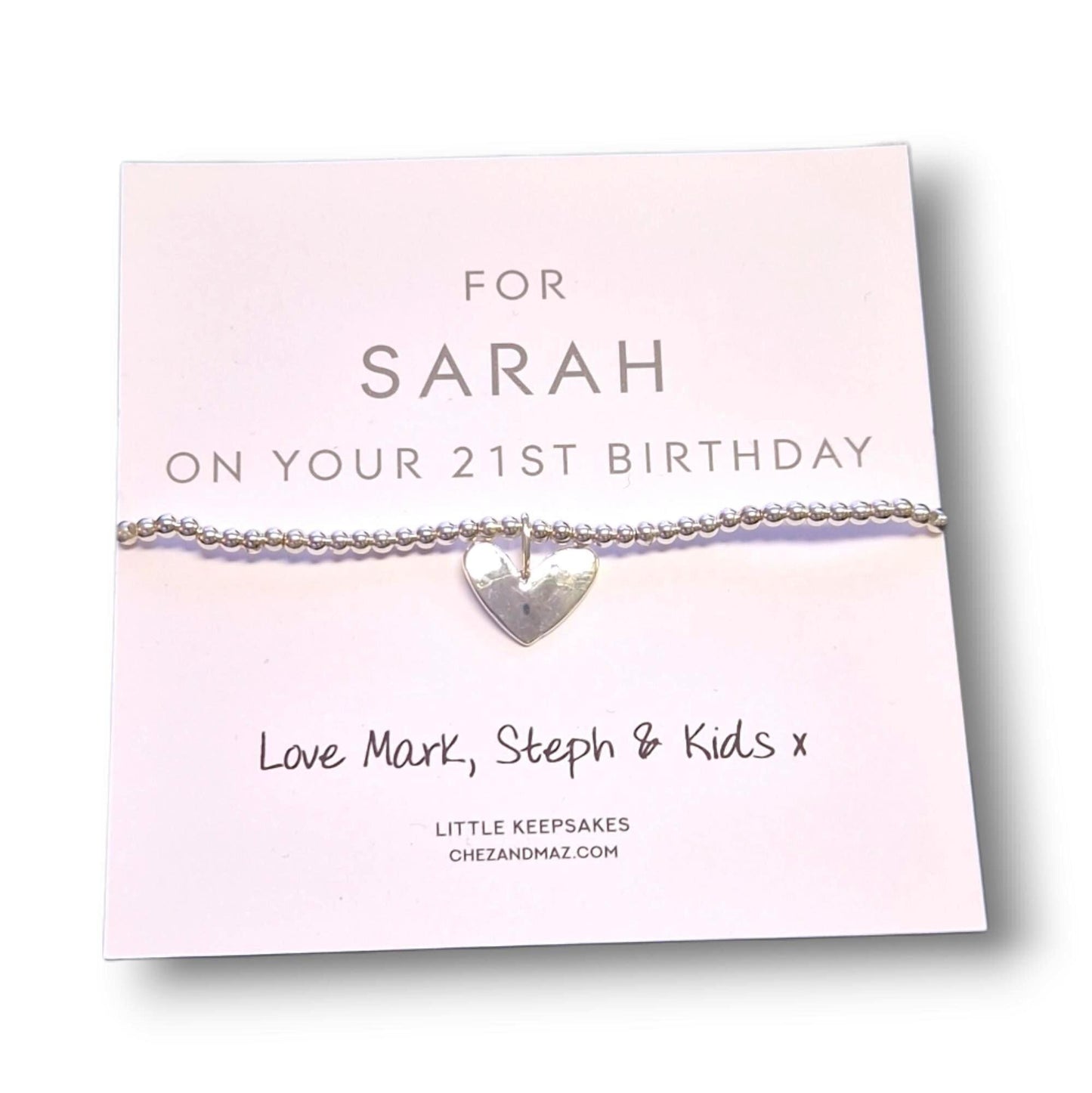 Personalised 21st Birthday Charm Bracelet: Silver Heart Keepsake, 21, twenty one, 21st gift