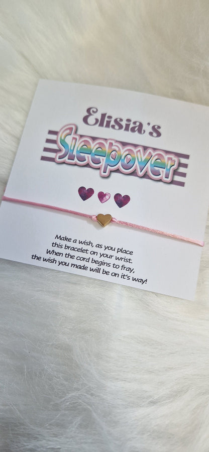 Sleepover Birthday - Sleepover Party - Wish String Charm Bracelet - Party bag filler - Personalised - Any age - Slumber Party Sv5