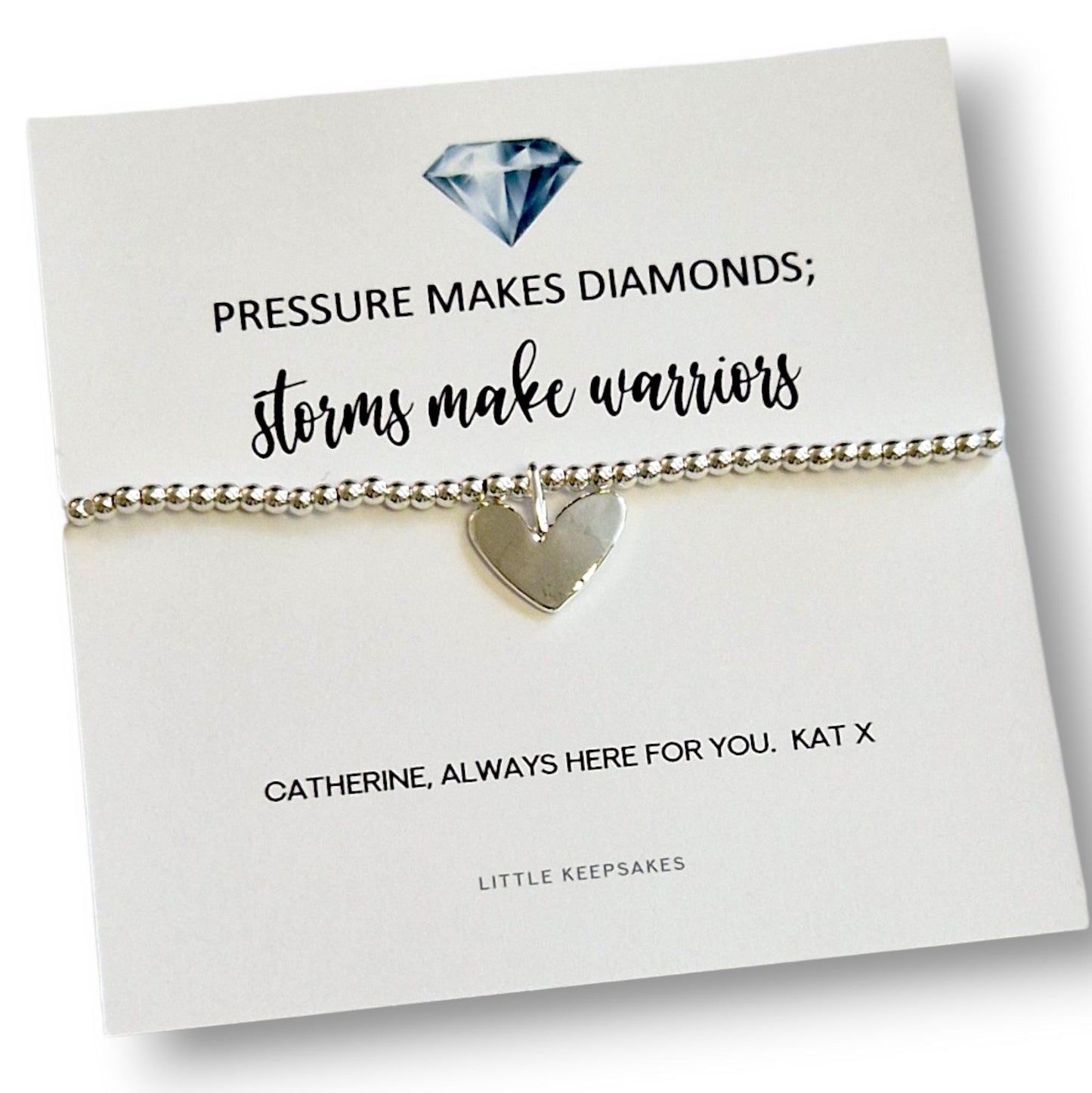 Inspirational Silver Plated Bracelet, Pressure Makes Diamonds Storms Make Warriors Quote Encouragement, Friendship, Thinking Of You Strength