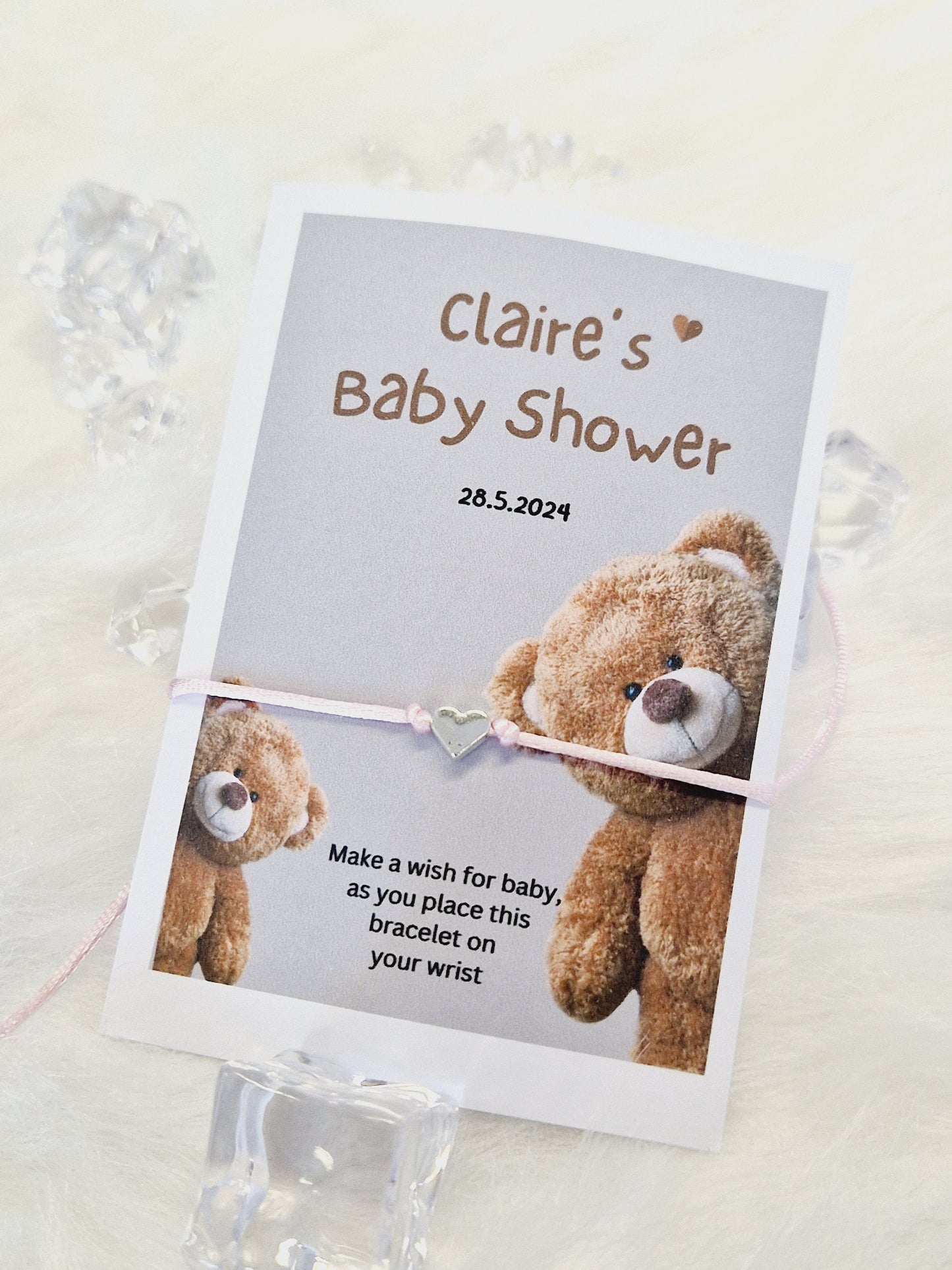 Teddy Bear Personalised Baby Shower Wish Bracelet, Mummy to Be, Charm String Bracelet, Personalised Gift - Gender Reveal -678