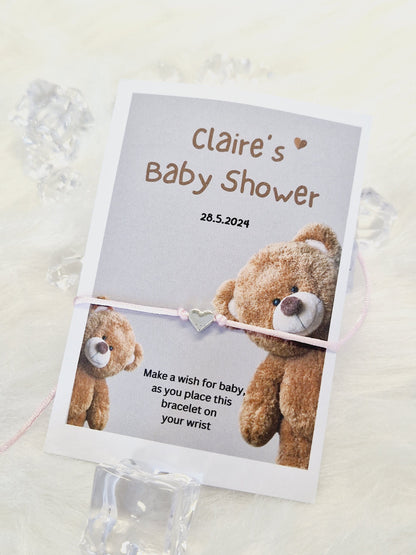 Teddy Bear Personalised Baby Shower Wish Bracelet, Mummy to Be, Charm String Bracelet, Personalised Gift - Gender Reveal -678