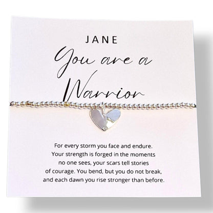 You are a Warrior Heart Charm Bracelet: Silver Plated Strength Gift - personalised