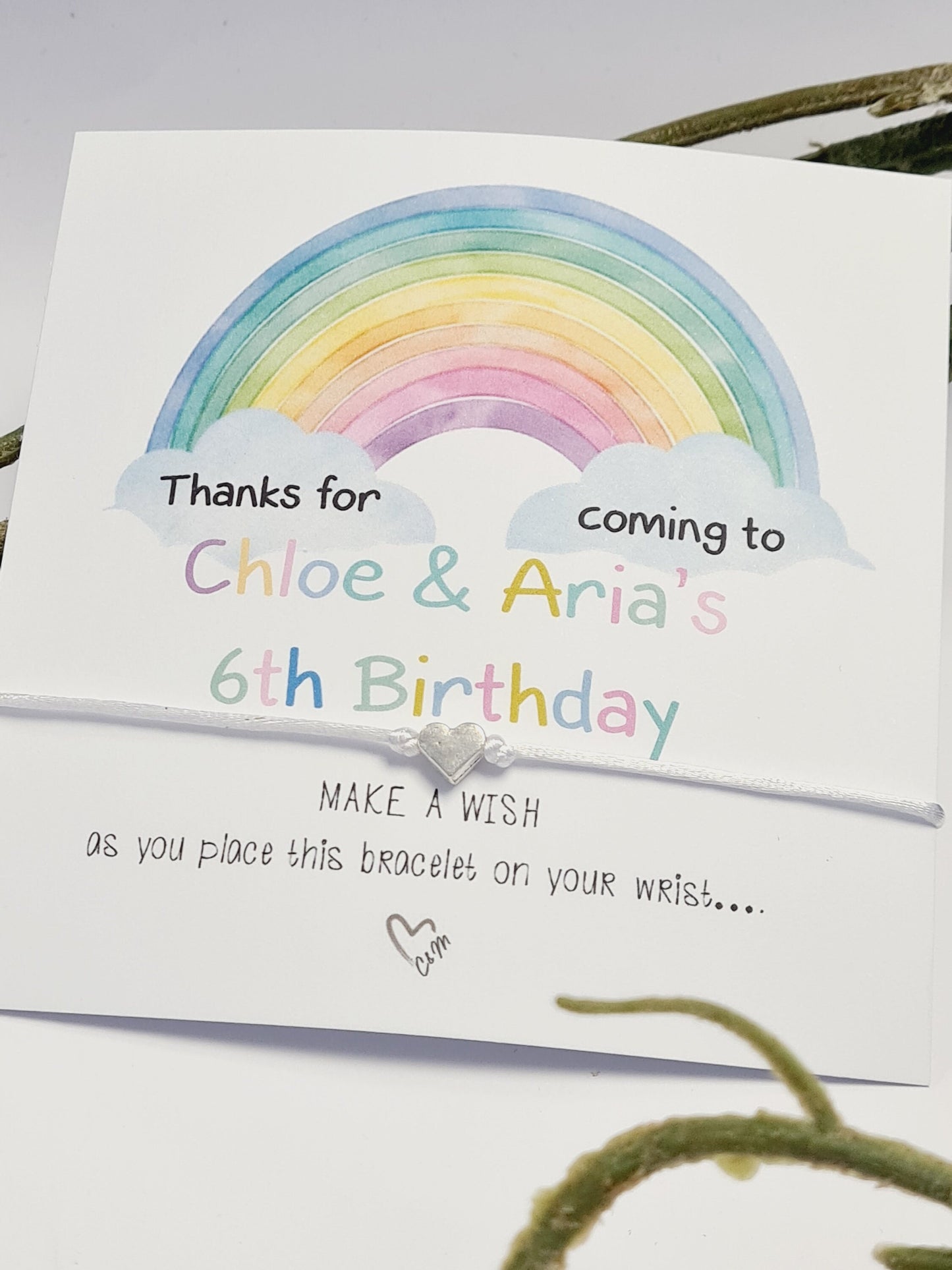 Personalised Rainbow Birthday wish string charm bracelet - Party bag Goodie filler - Personalised - celebration- RW3