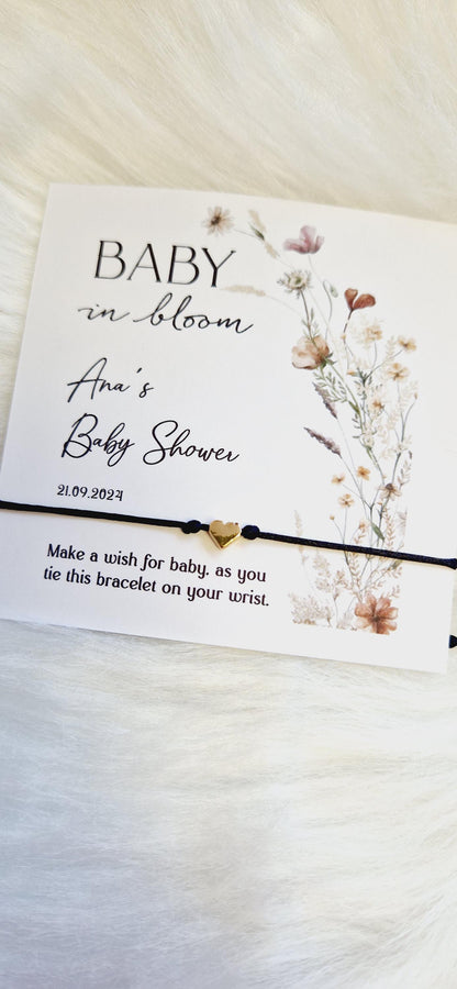 Baby in Bloom- Personalised Baby Shower Wish Bracelet, Mummy to Be, Charm String Bracelet, Personalised Gift -Celebrating Baby - Aqiqah -981
