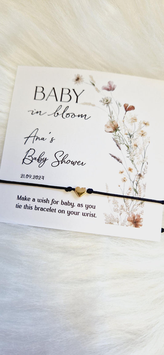 Baby in Bloom- Personalised Baby Shower Wish Bracelet, Mummy to Be, Charm String Bracelet, Personalised Gift -Celebrating Baby - Aqiqah -981