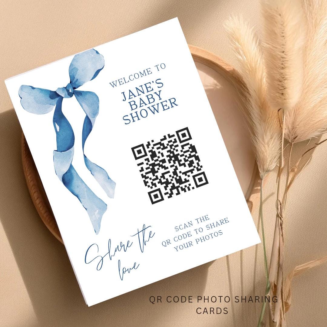 Baby shower QR Code Photo Sharing Cards: Personalised (7x10 cm A7 Size), smartphone photo sharing