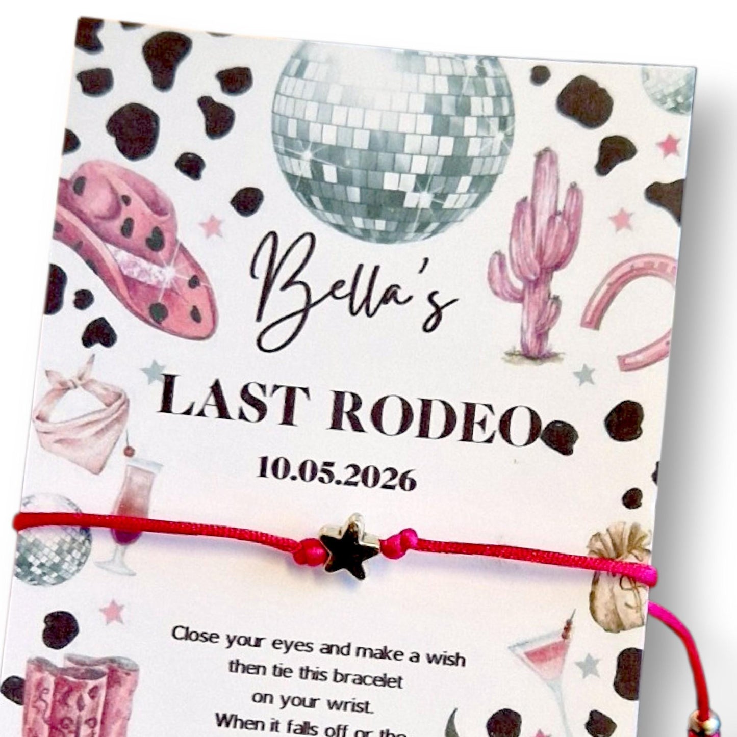 Last Rodeo Wish Bracelet: Hen Party, Birthday Favour, Cowgirl - Hen Do, Team Bride - Personalised - Hoe down