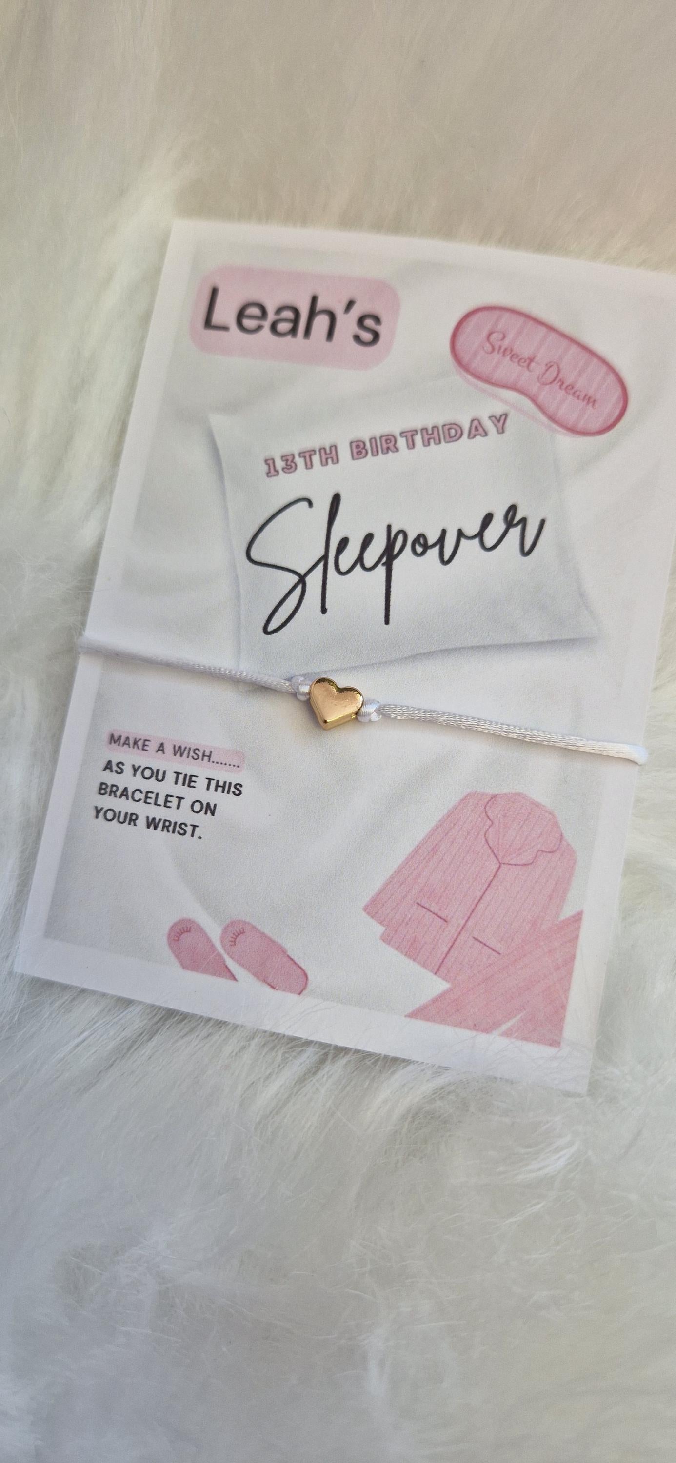 Sleepover - Pyjama Party I Slumber Party - Wish String Charm Bracelet - Party bag filler - Personalised - Any age - Biarthday SS7