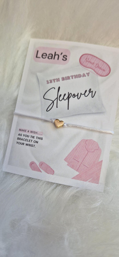 Sleepover - Pyjama Party I Slumber Party - Wish String Charm Bracelet - Party bag filler - Personalised - Any age - Biarthday SS7