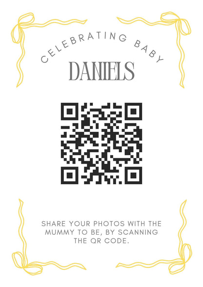 Baby shower QR Code Photo Sharing Cards: Personalised (7x10 cm A7 Size), smartphone photo sharing