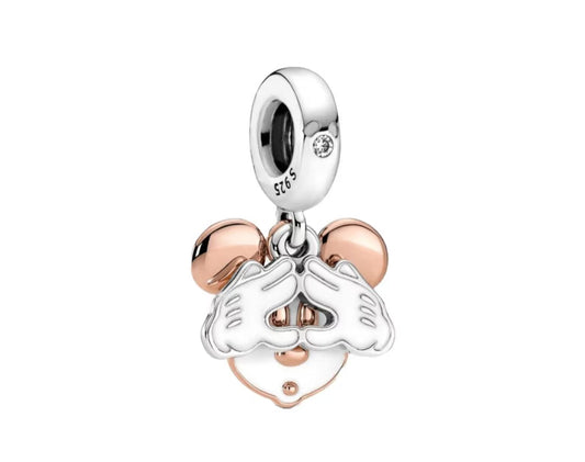 Sterling Silver Mickey mouse double dangle charm. "Be yourself " for Pandora Moments & Pandora ME Bracelets