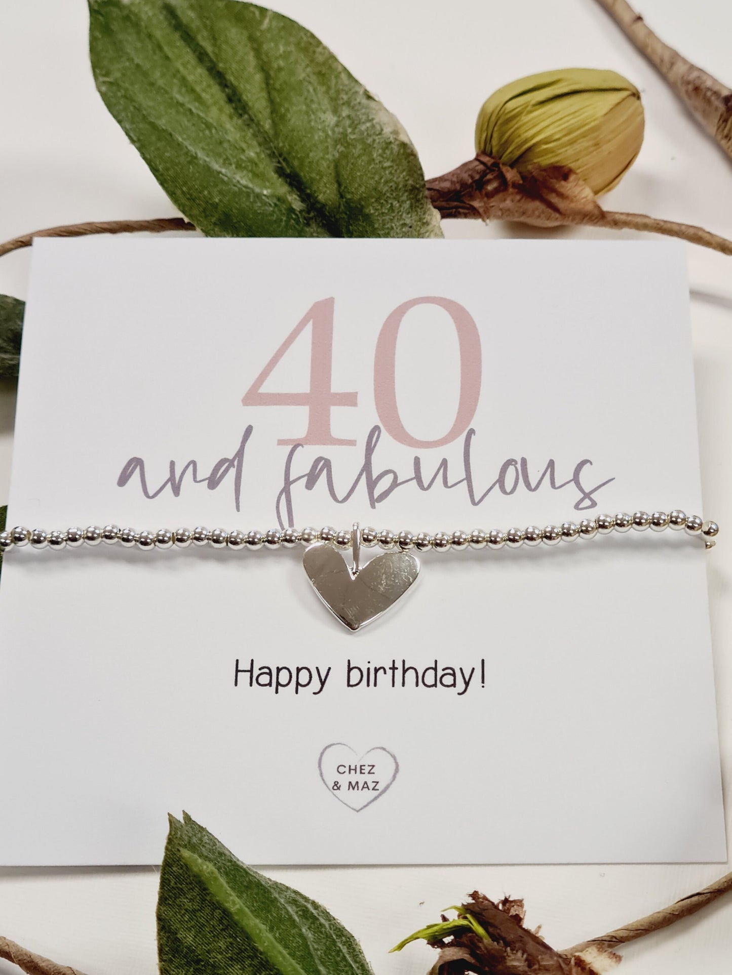40th Birthday Silver Plated Charm Bracelet, Silver Heart