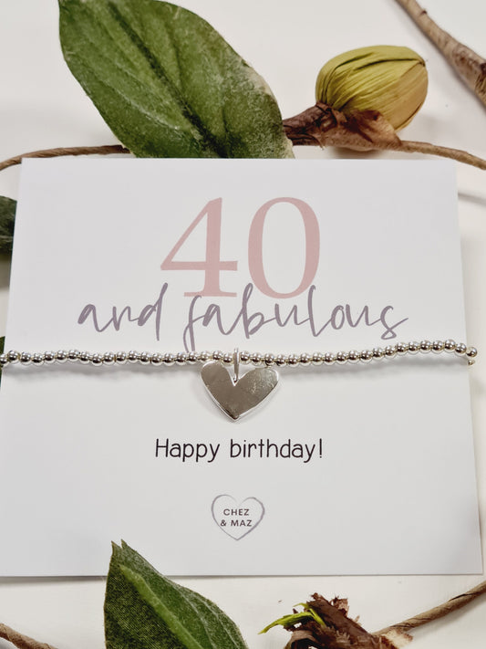40th Birthday Silver Plated Charm Bracelet, Silver Heart