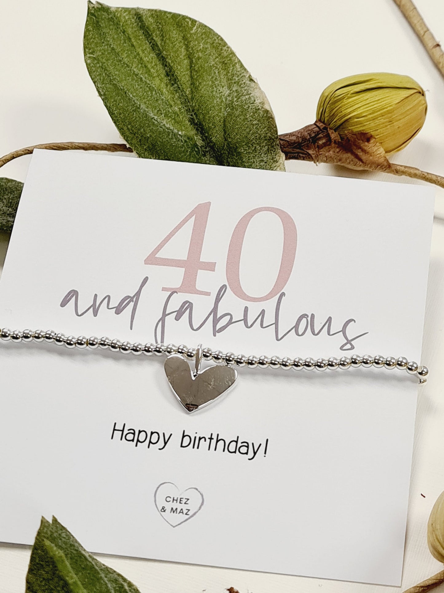 40th Birthday Silver Plated Charm Bracelet, Silver Heart