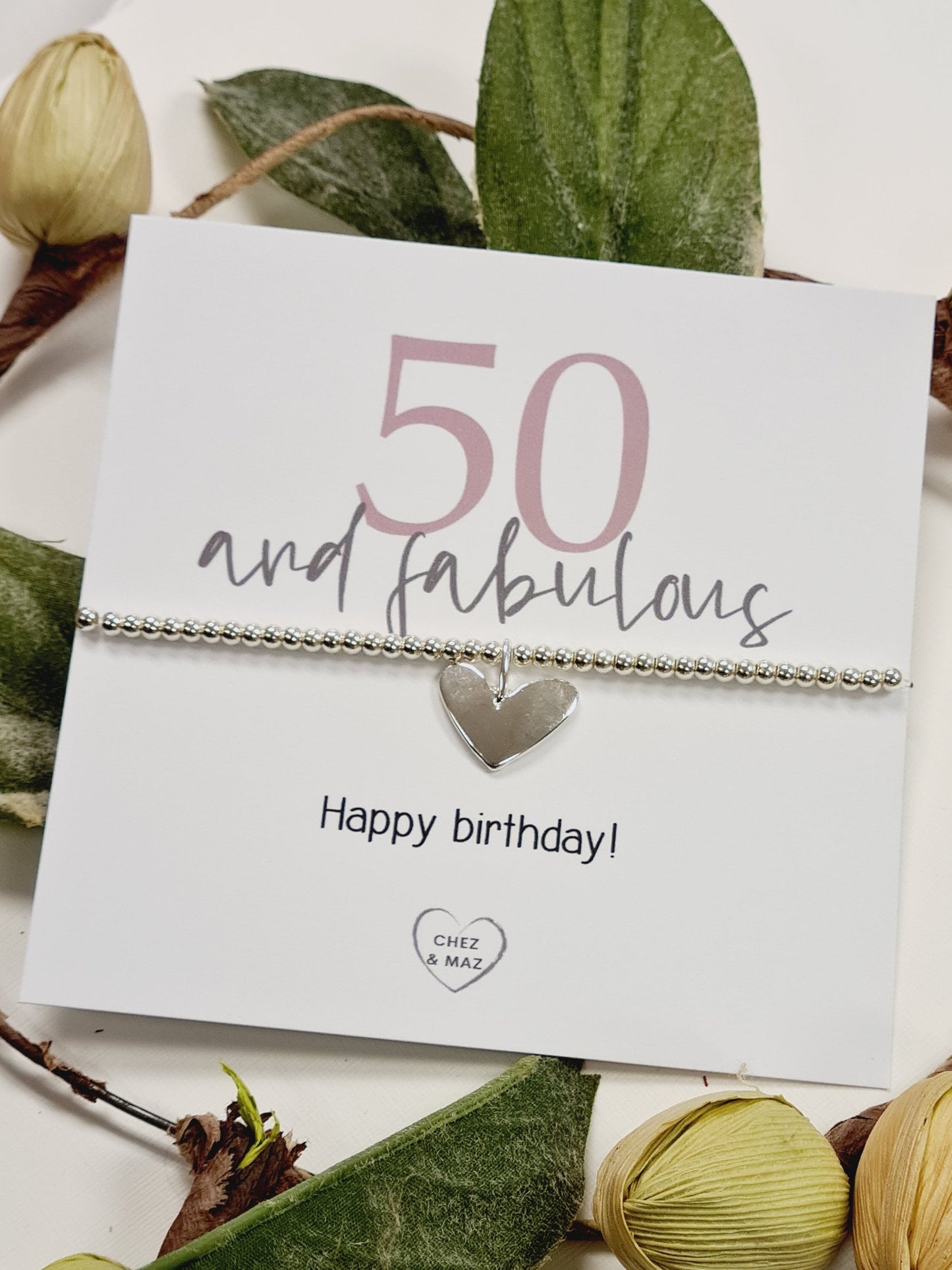 50th Birthday Silver Plated Charm Bracelet, Heart Charm