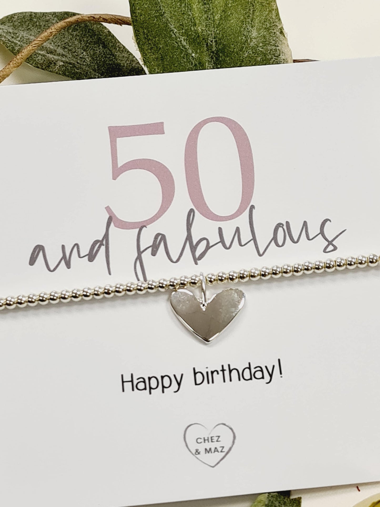 50th Birthday Silver Plated Charm Bracelet, Heart Charm