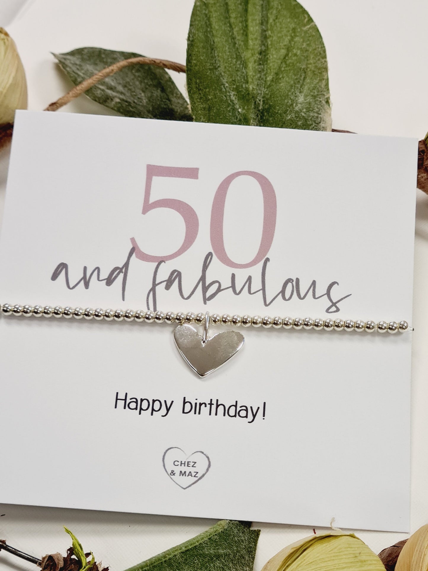 50th Birthday Silver Plated Charm Bracelet, Heart Charm