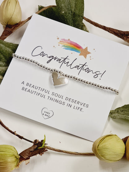 Congratulations, a beautiful soul deserves beautiful things in life - Silver plated charm bracelet & silver heart charm