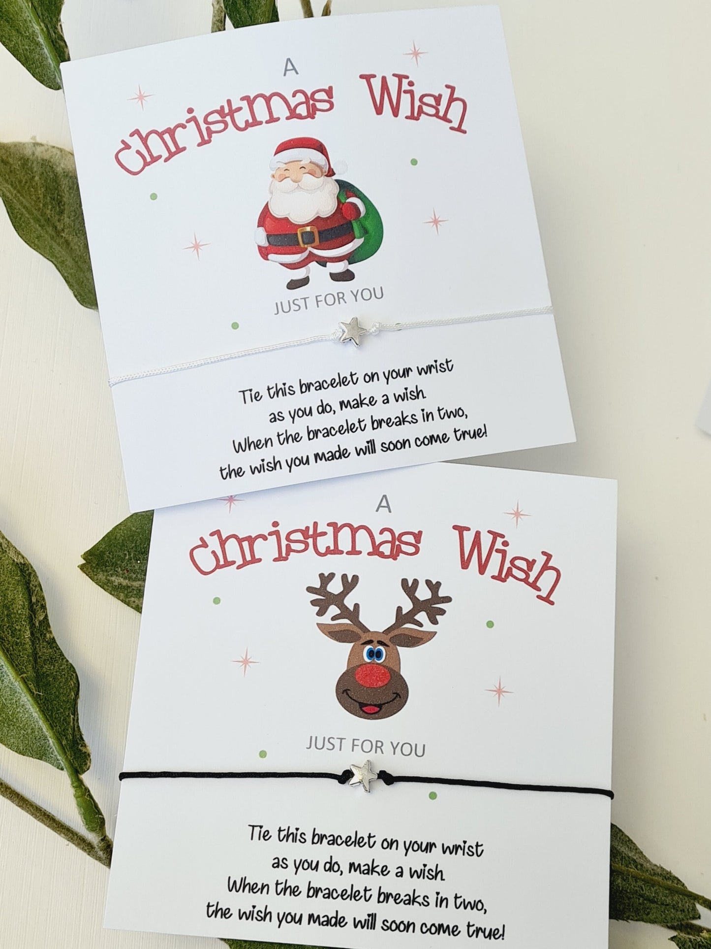 Christmas Wish Bracelets and Backing Card - Christmas Gift -Charm -Schools, Teachers, Groups - Santa, Elf, Rudolph Children - Kids MC7