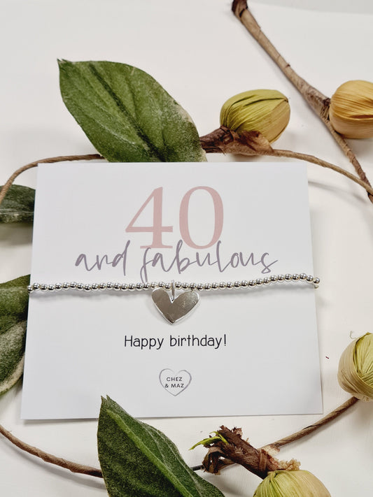 40th Birthday Silver Plated Charm Bracelet, Silver Heart