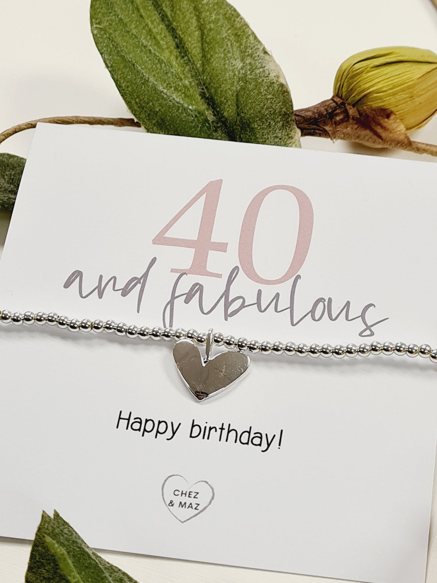 40th Birthday Silver Plated Charm Bracelet, Silver Heart