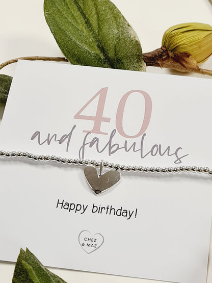 40th Birthday Silver Plated Charm Bracelet, Silver Heart