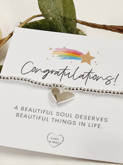 Congratulations, a beautiful soul deserves beautiful things in life - Silver plated charm bracelet & silver heart charm